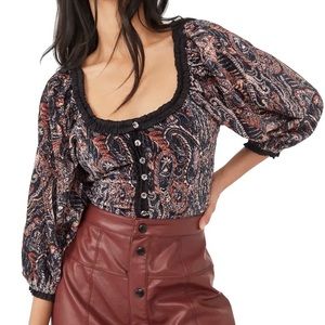 NWT Free People Dare To Be Velvet Top Black Combo
